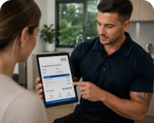 Plumber explaining a service estimate in Clyde